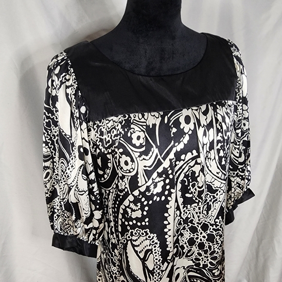 DRESSBARN Size 10 Satin Mumu Floral Paisley‎ 3/4 Sleeve Lined Midi w/ Pockets - Picture 12 of 16